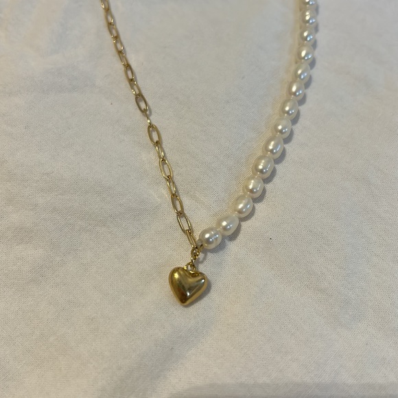 18k Gold Plated Link Chain and Pearl Necklace - Picture 2 of 4